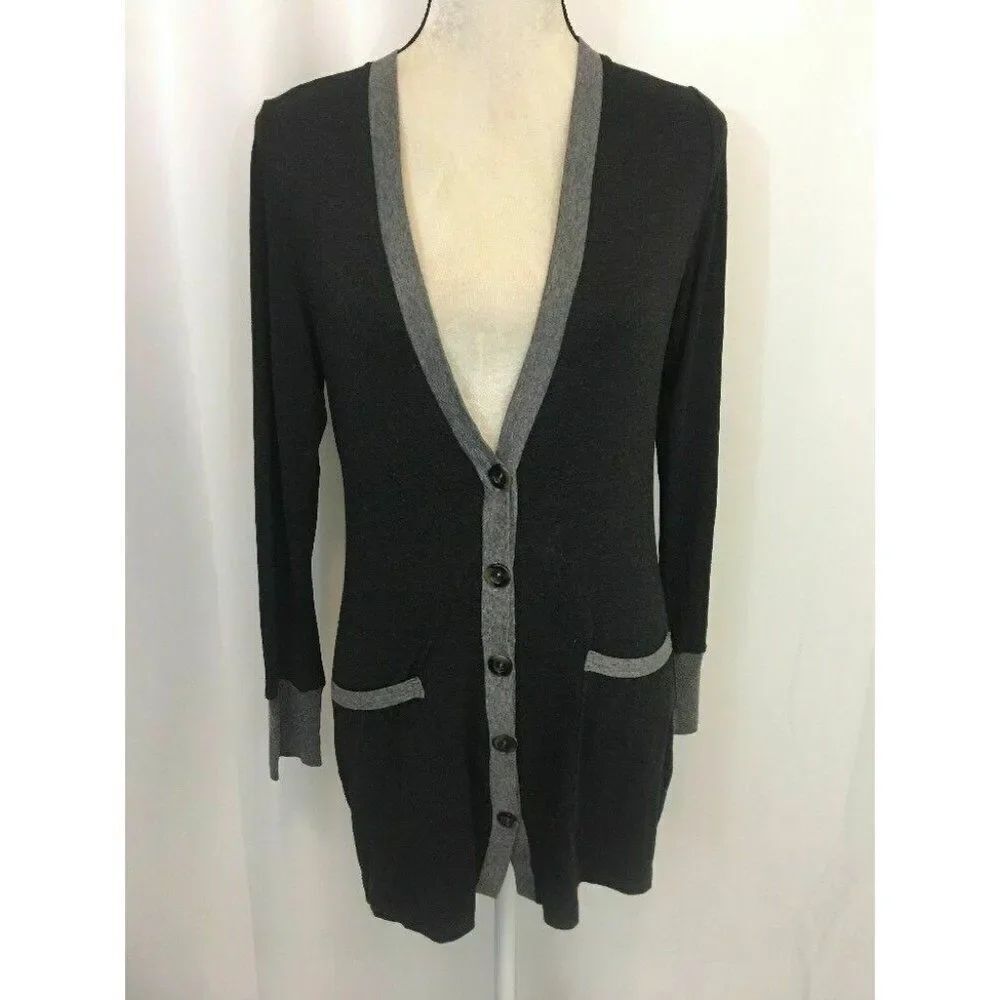 C&c Caifornia Womens Gray Long Sleeve V Neck Sweater Cardigan Rayon Top Small
